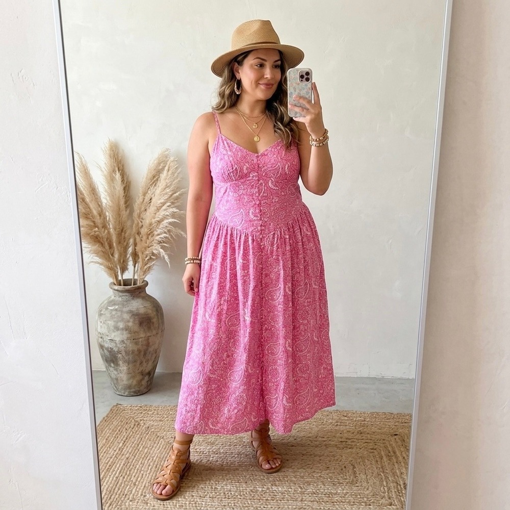 Roller Rabbit x Target Pink Paisley Cotton Maxi Dress Large Smocked Back Pockets